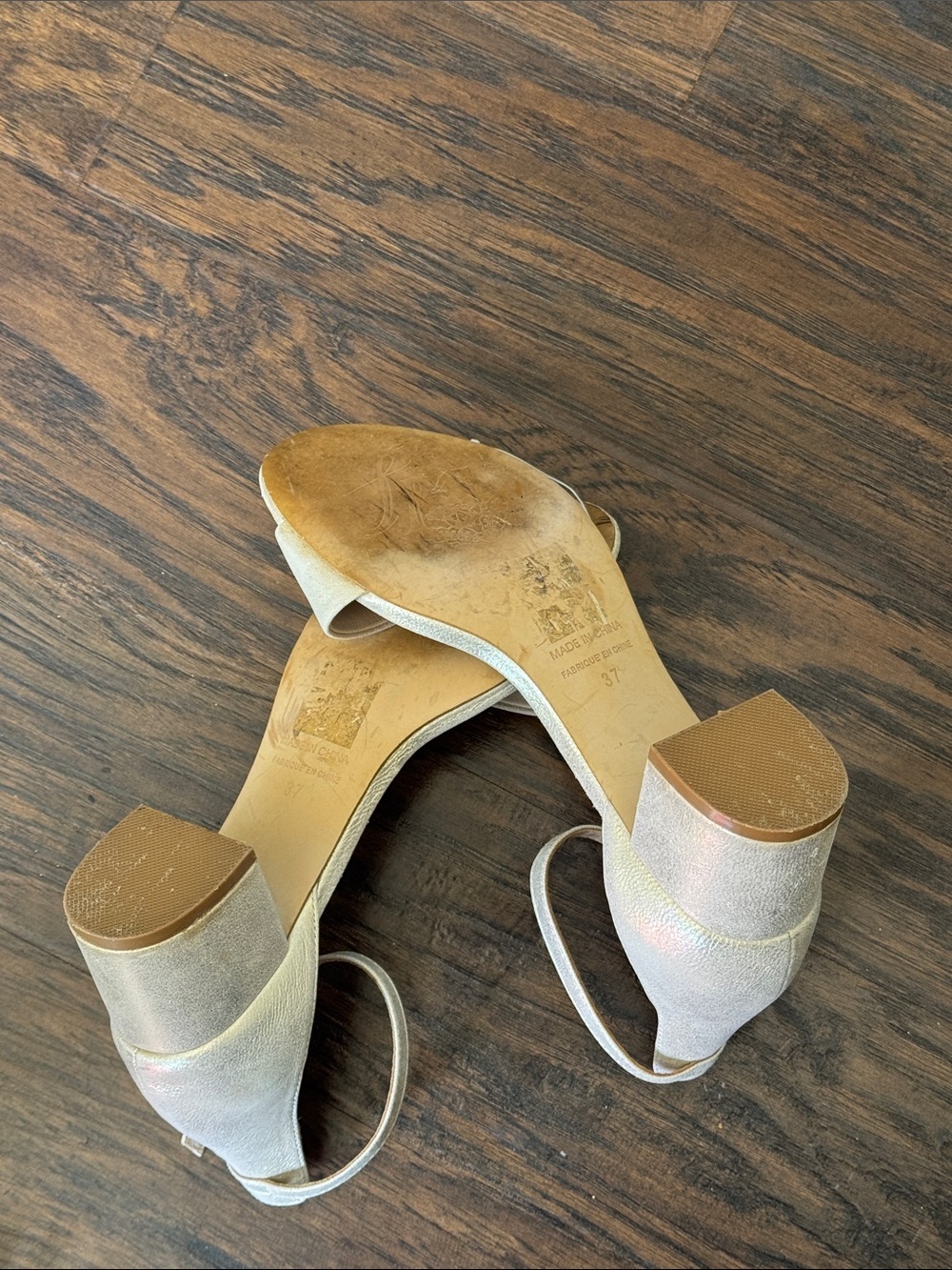 Free People Shimmery Metallic Marigold Open-Toe Ankle-Strap Block Heel Sandals - Picture 9 of 11